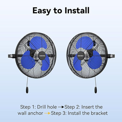 12 Inch Wall Fan Pro Series - Indoor High Velocity Wall Mount Fan for Commercial, Residential, Warehouse, Covered Patio, Shop, Garage, Barn, Gazebo 3 Speed 2800 CFM UL Safety Listed