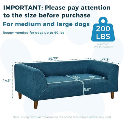 Dog Sofa Couch for Medium to Large Dogs, Memory Foam Dog Sofa Bed, Modern Elevated Pet Couch Bed with Wooden Legs, Light Grey