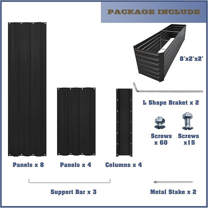 8x2x2FT Metal Raised Garden Bed Kit, Galvanized Outdoor Garden Bed Planter Box for Vegetables, Flowers, Herbs, Succulents and More, Black