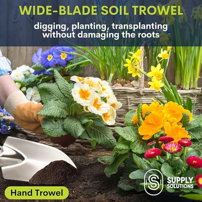 Gardening Tools - Perfect Garden Tools for Women or Men - Small Heavy Duty Gardening Hand Tools with Trowel, Transplanter, Fork, Rake, and Cultivator - Ergonomic Design Gardening Kit