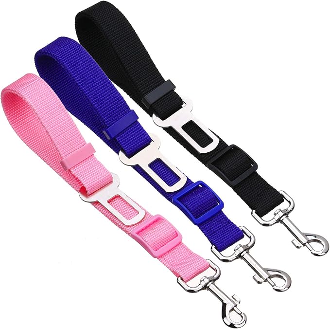 Elisel Elisel 2 Packs Adjustable Length Pet Dog Cat car seat Belt Pet seat Belt Pet Accessories for Dogs Cats and Pets (Black Pink)