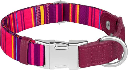 AirTag Dog Collar for Small Medium Large Breed - Adjustable Cute Pattern Dog Collar with Airtag Holder - Soft Leather Tracker GPS Apple Air Tag Pet Collars (Large, 17"-21" Neck Fit, Striped)