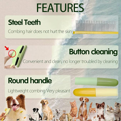 2Pcs Flea Comb for Cats Dogs,Long & Short Stainless Steel Metal Teeth for Shedding and Tangles,Cat Combs for Indoor Cats