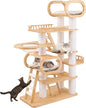 76.8'' Tall Modern Large Cat Tree,Multi-Level Wood Cat Tower for Indoor Cats Large Adults,Luxury Heavy Duty Cat Condo with Cushion,Scratching Posts,Clear Hammock Activity (76.8inch)