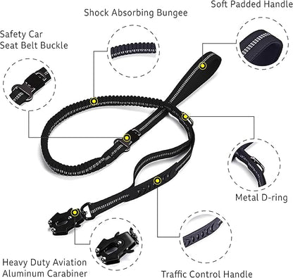 4-6FT Heavy Duty Dog Leashes for Large Dogs, Shock Absorbing Bungee Tactical Leash with 2 Padded Handle, Car Seatbelt and Metal Carabiner Clip, Strong No Pull Dog Leash for Medium