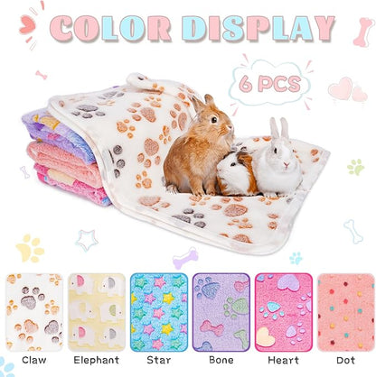 6 Pack Guinea Pig Cage Liner, Washable Guinea Pig Fleece Blankets Beding Accessories, Flannel Throw Warm Sleep Mat, Pet Pee Pads for Small Animal Hamster Rabbit Puppy Cat (Light Color, 30x20 Inch)