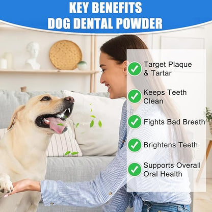 Dog Teeth Cleaning Powder 180G - Dog Dental Powder and Breath Freshener, Dogs Dental Care Supplies, Bad Breath & Tartar Remover for Dogs - Pet Dental Cleaner for All Breeds & Sizes - 60 Day Supply