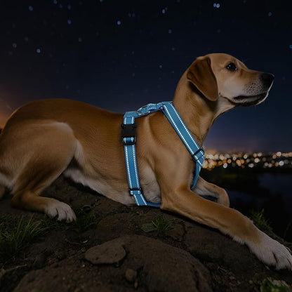 Dog Seat Belt Harness for Car, Dog Car Harness Adjustable Mesh Breathable & Dogs Seatbelt Safety Tether with Elastic Bungee for Small Medium Large Pets(Blue, L)