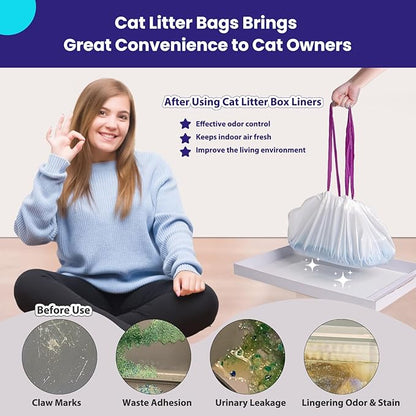 12 Count Litter Box Liners, Waste Bags Compatible with Pet-safe ScoopFree Self-Cleaning Litter Box Tray, Drawstring Litter Bags for Reusable Tray, Pre-Separated (38"L x 14.5"W x 7.8"H)