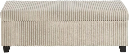 48" Ottoman with Storage, Corduroy Storage Ottoman Bench for Bedroom, End of Bed Bench with Safety Hinge for Living Room, Bedroom, Entryway, Beige