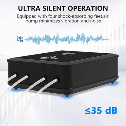 fishkeeper Aquarium Air Pump, 12W 320GPH Ultra Quiet Fish Powerful Fish Tank Air Pump with Four Outlet Adjustable Oxygen Aerator Pump with Air Stone Bubbler for 30-600 Gallon Tanks