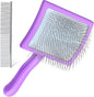 Dog Slicker Brush for Shedding and Grooming Medium or Long Haired Cats, Extra Long & Soft Pin Slicker Brush for Removes Loose Hair, Tangles, Knots, Undercoat, Free Pet Comb, Large Purple