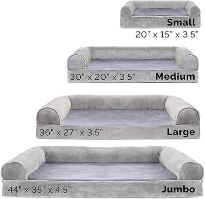 Furhaven Orthopedic Dog Bed for Large Dogs w/ Removable Bolsters & Washable Cover, For Dogs Up to 95 lbs - Faux Fur & Velvet Sofa - Smoke Gray, Jumbo/XL
