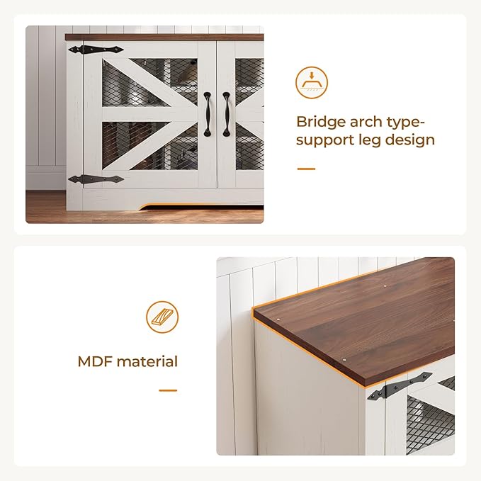 Farmhouse Storage Bench with Cushion, Metal and Wood Shoe Rack Organizer, Adjustable Shelf, Shoe Cabinet with Half Hidden Storage Space, for Entryway, Bedroom, Living Room (Old White, 43.3in)