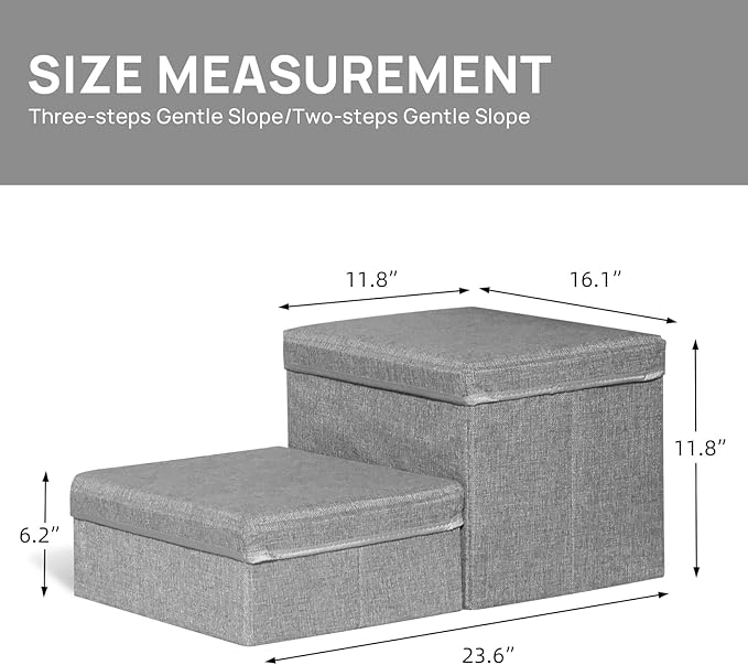 Foldable Dog Stairs/Steps 2-Tier Pet Steps Storage and Adjustable Steps for Small Medium Dogs Pet Steps Storage Stepper for High Beds Sofa Pet Dog Cat (2 Step-Light Grey)
