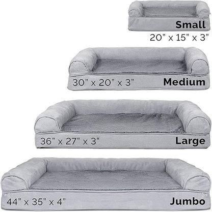 Furhaven Cooling Gel Dog Bed for Large Dogs w/ Removable Bolsters & Washable Cover, For Dogs Up to 95 lbs - Plush & Suede Sofa - Gray, Jumbo/XL