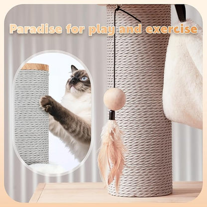 63-inch Modern Cat Tree, Luxury Cat Tower with Scratching Post, Unique Cat Condo with Hammock, Heavy Duty Kitty Climbing Tree for Indoor Cat, Wooden Kitty House for Small Medium Large Cats