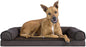 Furhaven Orthopedic Dog Bed for Large/Medium Dogs w/ Removable Bolsters & Washable Cover, For Dogs Up to 55 lbs - Sherpa & Chenille Sofa - Coffee, Large