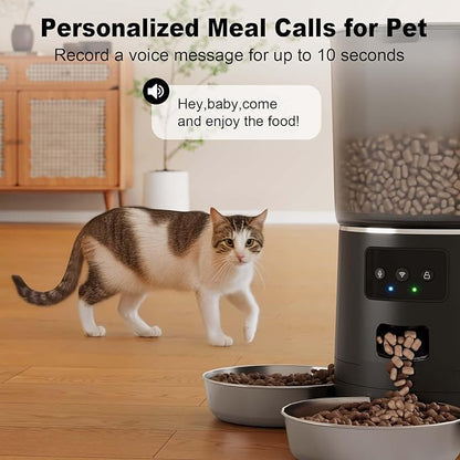 3-Cat Automatic Pet Feeder, 6L WiFi Cat Food Dispenser with APP Control, 1-10 Meal Programmable, Voice Recorder, Smart Alerts, Stainless Steel Bowls for Cats and Small Dogs (Black)