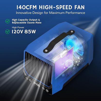 Airthereal DA25 Desktop Ozone Generator, 60,000mg/h High Capacity Odor Eliminator for Smoke, VOCs and Pet Odors, Portable Ozone Machine for Home, Garage & Car, Cover up to 5,000 sq.ft (Blue)