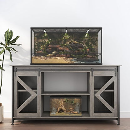 55-75 Gallon Aquarium Stand Heavy Duty Steel Frame, Fish Tank Cabinet with Accessories Storage for Reptile Terrarium & Turtle Tank - 1000lbs Capacity (Grey)