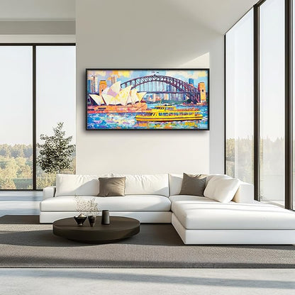 Extra Large Sydney Opera House Framed Wall Art for Living Room,Oversized Abstract Harbour Bridge Cityscape Pictures Wall Decor,Canvas Print Painting Modern Artwork Bedroom Office Bathroom 60L" x 30W"