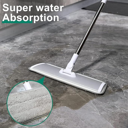18" Professional Microfiber Mop Floor Cleaning System, Flat Mops with Stainless Steel Handle, 4 Reusable Washable Mop Pads, Wet and Dust Mopping for Hardwood, Vinyl, Laminate, Tile Cleaning (White)