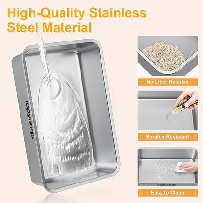 Enclosed Stainless Steel Litter Box with Lid, 20L Metal Enclosed Litter Box for Big Cat, Flip-Top Design with Anti-Leakage High Sides, Cat Lovers Gifts（Black）