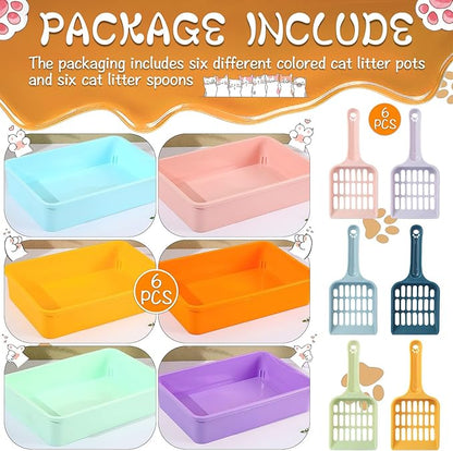 6 Pcs Kitten Small Litter Box Set, Plastic Kitten Litter Pan with 6 Scooper Cat Litter Box Cat Litter Box Travel Toilet for Small Pet Kitty Bunny Guinea Pig