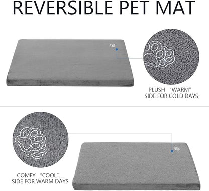 EMPSIGN Stylish Dog Bed Mat Dog Crate Pad Mattress Reversible (Cool & Warm), Water Proof Linings, Removable Machine Washable Cover, Firm Support Pet Crate Bed for Small to XX-Large Dogs, Grey