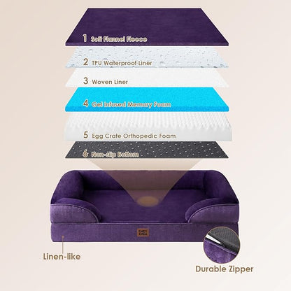 EHEYCIGA Orthopedic Dog Bed for Medium Dogs, Waterproof Memory Foam Medium Dog Beds with Sides, Non-Slip Bottom and Egg-Crate Foam Pet Couch Bed with Washable Removable Cover, Purple