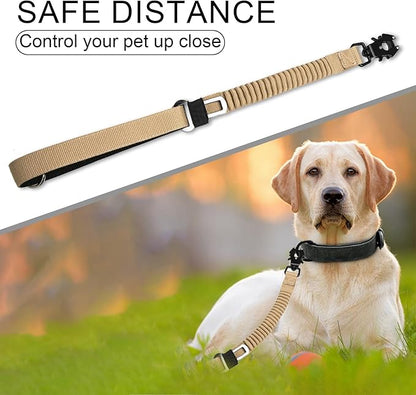 20” Strong Short Leash for Dog, Heavy Duty Bungee Dogs Leash with Padded Handle Car Seatbelt, Small Dog Training Leashs for Large or Medium Dogs - Can be Used with Other leashes (Khaki)