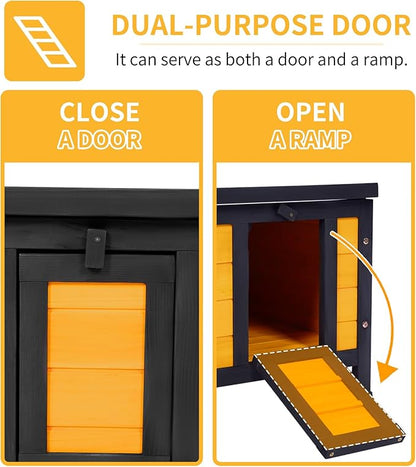 GEGURI Outdoor Cat House Weatherproof, Rabbit Hutch & Indoor Bunny Cage, Wooden Shelter for Feral Cats, Rabbits, Chickens & Small Animals