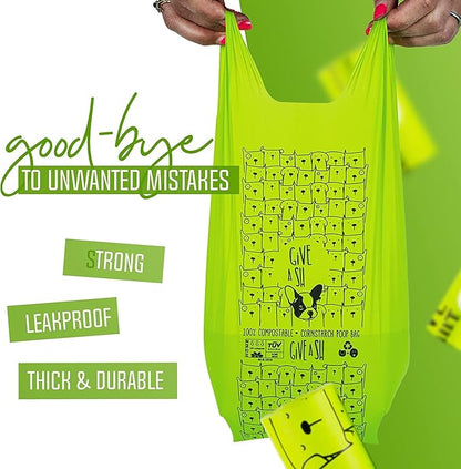 100% Certified Home Compostable Dog Poop Bags with Handles - 10% to Charity - ASTM D6400 & EN 13432 Compliant - 120 x Plant Based X Large Compostable Poop Bags (10 Rolls)