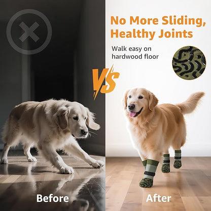 Double Sides Non-Slip Dog Socks to Prevent Licking Paws - Strong Traction for Paw Protector, Senior Dogs, Hardwood Floors, Dog Booties with Grippers - Size Medium