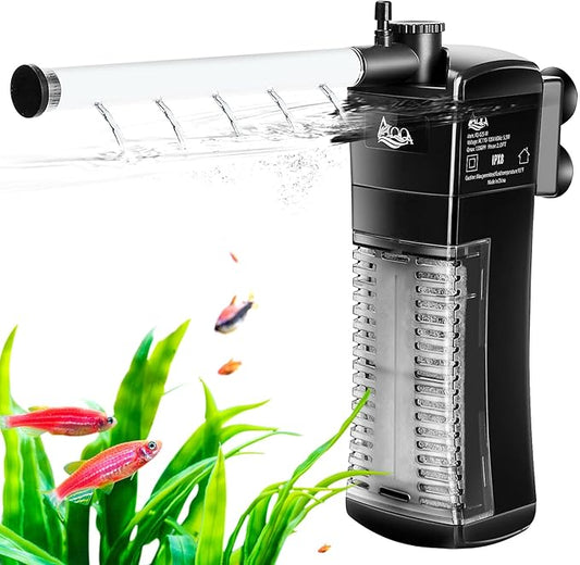 AQQA Aquarium Internal Filter, Submersible Power Filter in-Tank with Adjustable Water Flow, Ultra Silent Sponge Filter for Fish Tank Water Crystal Clear