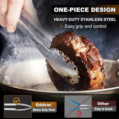 All Metal Tongs For Cooking - Heat Resistant 600 Degrees Stainless Steel Kitchen Tongs, Set of 2-9" & 12 inch, Locking Tongs, For Food,Salad, BBQ, Grilling, Dishwasher safe