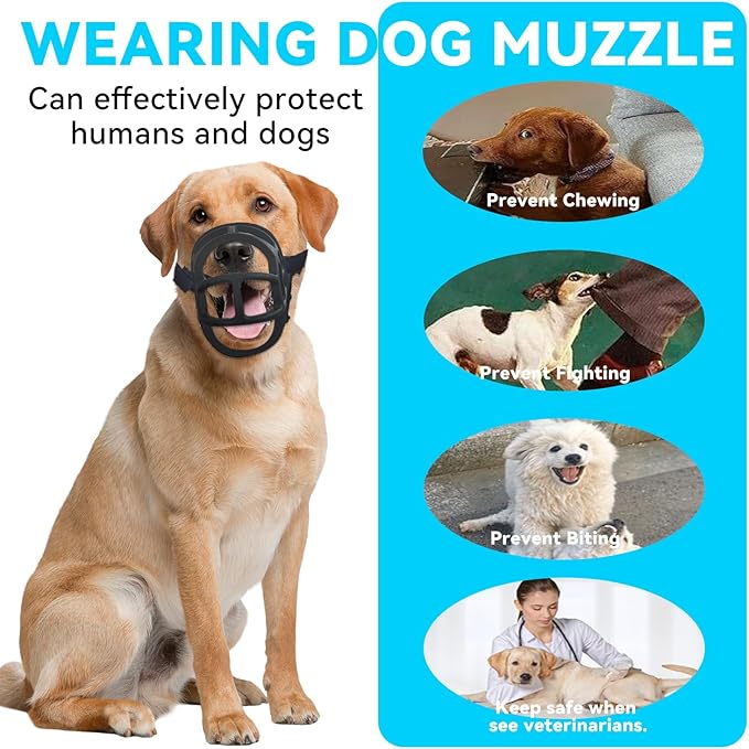 Dog Muzzle, OKKIC Basket Muzzle Anti Biting Chewing, Sturdy Lightweight Muzzle Allows Panting Drinking,Muzzle for Small Medium Large Dogs, Suitable for Grooming Trimming Training (Black, Size6)