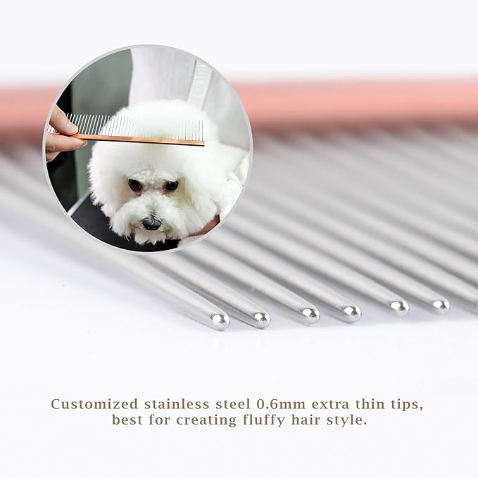 2-in-1 Megal Greyhound Comb for Dogs (Medium/Coarse), 69 Stainless Steel Pins Dog Comb, Aluminum 24.5cm Handle,Lightweight,Gently Remove Dogs’ Head/Body Fur, Professional Grooming Accessories