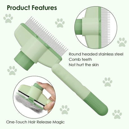 Flea Comb for Cat Hair Removal Comb, 2025 New Self-Cleaning Flea Brush for Cats and Dog, Comfort Cat Hair Removal Tool with Long & Short Stainless Steel Metal Grooming Brush(Green)