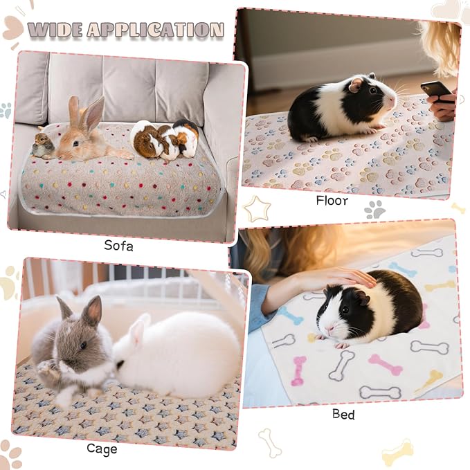 6 Pack Guinea Pig Cage Liner, Washable Guinea Pig Fleece Blankets Beding Accessories, Flannel Throw Warm Sleep Mat, Pet Pee Pads for Small Animal Hamster Rabbit Puppy Cat (26x14 Inch)