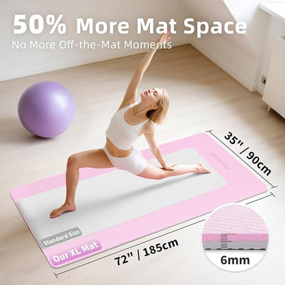 Extra Large Yoga Mat - 72"x35", 72"x48", 78"x57" - Wide TPE Exercise Mat for Home, Stretching, Couples & Family Workouts - 6-12mm Thick, Non-Slip & Waterproof - with Carry Bag and Straps