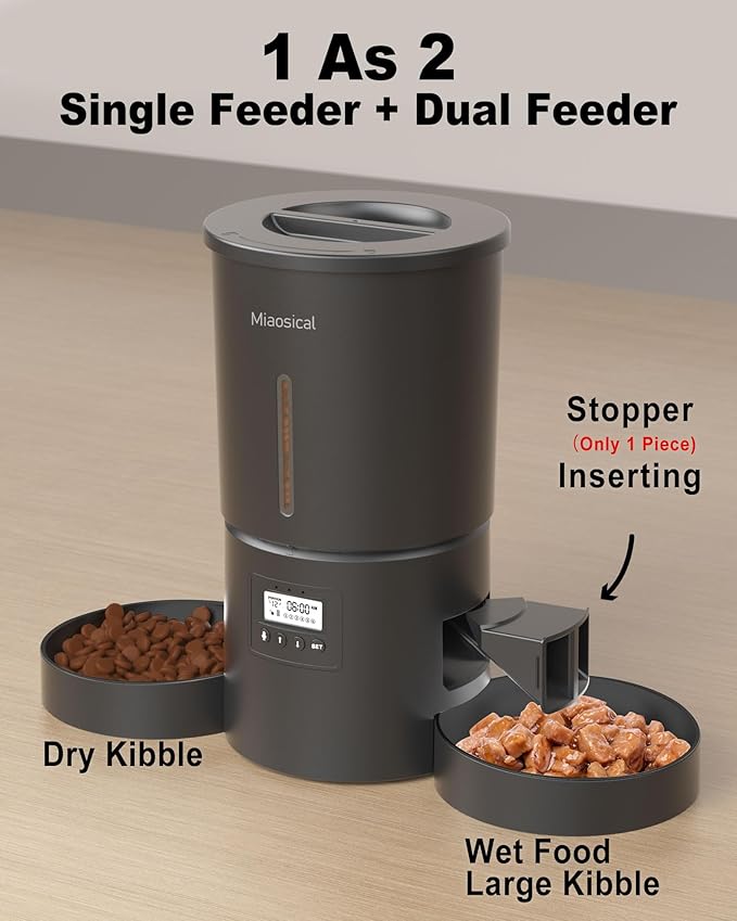Dual Automatic Cat Feeder 2 Cats,6 Meals/Day,12 Portions/Meal,4.2L Dual Power Double Bowls Feeder,Dry Food Auto Pet Dispenser,10S Voice Record,Flexible Schedule Timer (Black,Basic Dual Bowls)