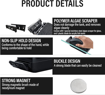 Aquarium Super Strong Magnetic Cleaner Glass Fish Tank Megnet Brush Algae with Scraper Floating Brush Small