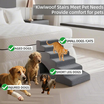 6 Step Pet Stairs Ramp for High Beds Sofas 18-36 Inch, Non-Slip Dog Stairs for Small Old Medium Large XL Dogs Cats, Sturdy 75 Pounds 33D Foam Balanced 6-Tier Ladder with Machine Washable Cover