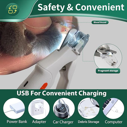 2 in 1 Dog Nail Clippers & Cat Nail Clippers Trimmers for Large Medium Small Dogs Cats Claw Trimmer Quick Sensor and Safety Guard USB Rechargeable Dogs Nail Trimmer with Catcher & 2 LED Lights