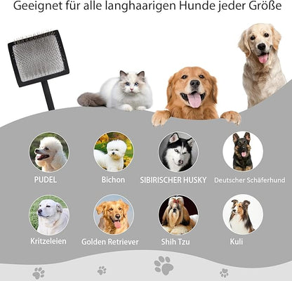 Dog Slicker Brush for Shedding and Grooming Medium or Long Haired Cats, Extra Long & Soft Pin Slicker Brush for Removes Loose Hair, Tangles, Knots, Undercoat, Free Pet Comb, Large Black