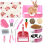 15 Pcs Rabbit Starter Kit Small Rabbit Litter Box Animal Grooming Kit Bunny Toys Bowl Blankets with Cleaning Set for Guinea Pig Accessories(Pink)