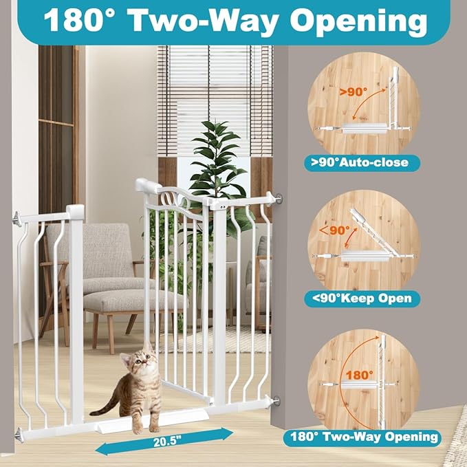 Extra Wide Dog Gate for Doorways 72-81.5 in, Walk Through Long Baby Gates for Large Openings, No Drill Child Safety Gate for Pets Kids Toddler, Doggy Barrier Indoor Metal, 30" Tall White