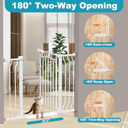 Extra Wide Dog Gate for Doorways 72-81.5 in, Walk Through Long Baby Gates for Large Openings, No Drill Child Safety Gate for Pets Kids Toddler, Doggy Barrier Indoor Metal, 30" Tall White
